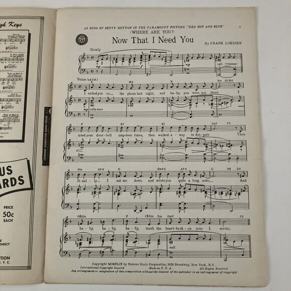 1940s Vintage Sheet Music Come Rain or Come Shine Mercer, Crosby, Frankie Laine - Picture 16 of 16